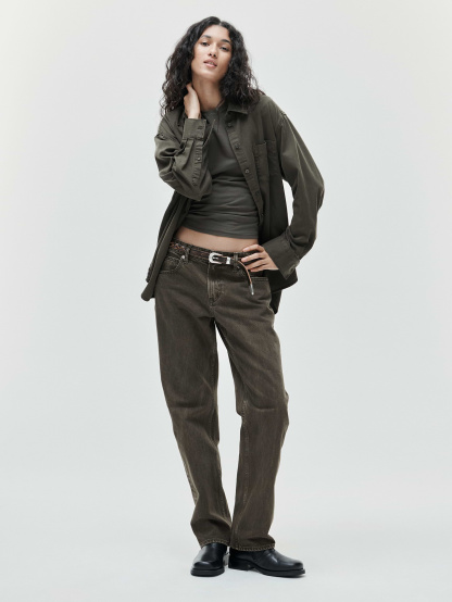 Mid Rise Straight Taper Jeans - Bamboo green