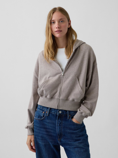VintageSoft Terry Oversized Wedge Zip Hoodie - Light brown