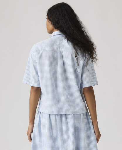 Levi's Premium Women's Novelty Harlie Short-Sleeve Cotton Cropped Shirt - Shelly Check Glacier Lake Cloud Dancer