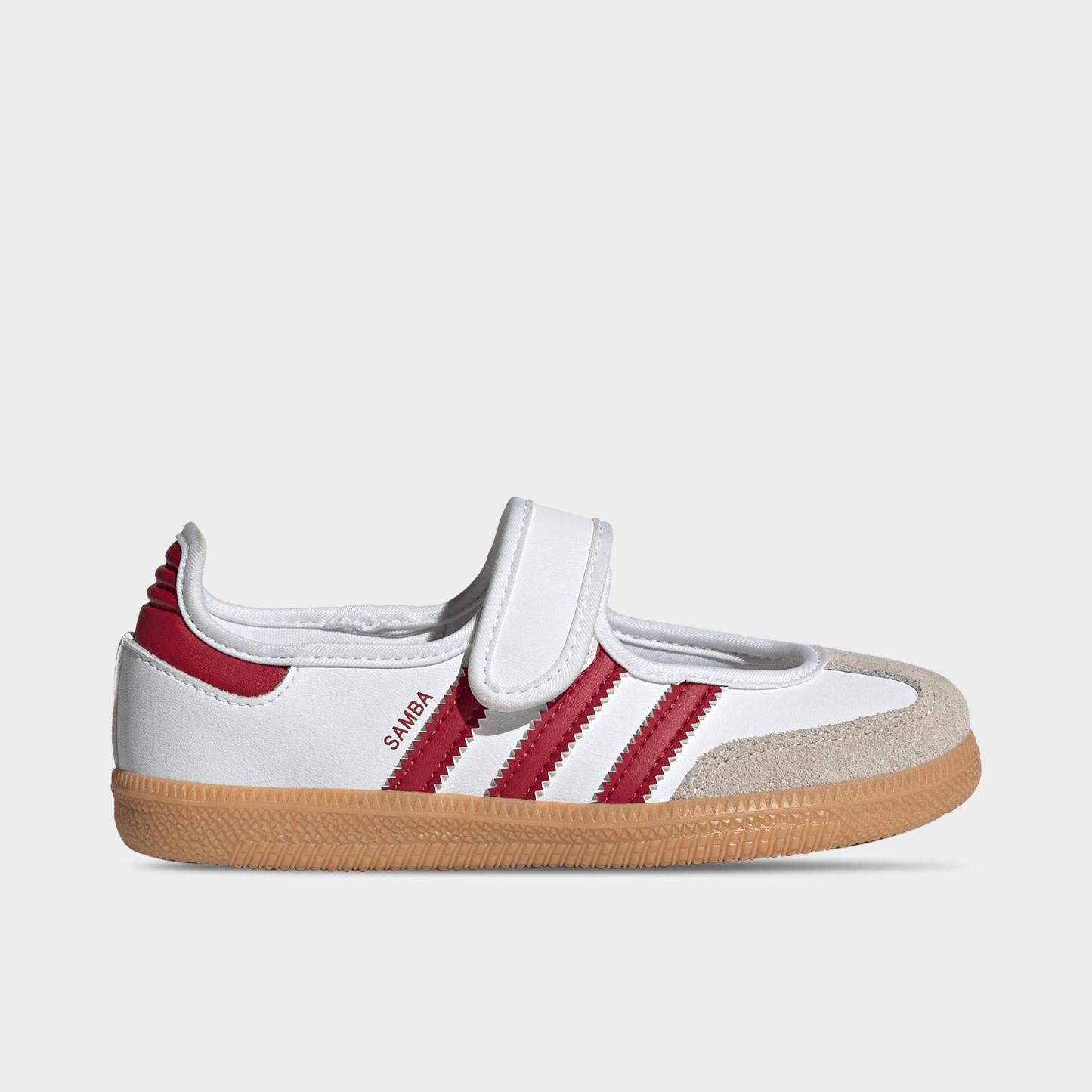 Girls' Little Kids' adidas Originals Samba Jane Casual Shoes - Cloud White/Team Victory Red/Gum - Left shoe facing left. Outside of the shoe.