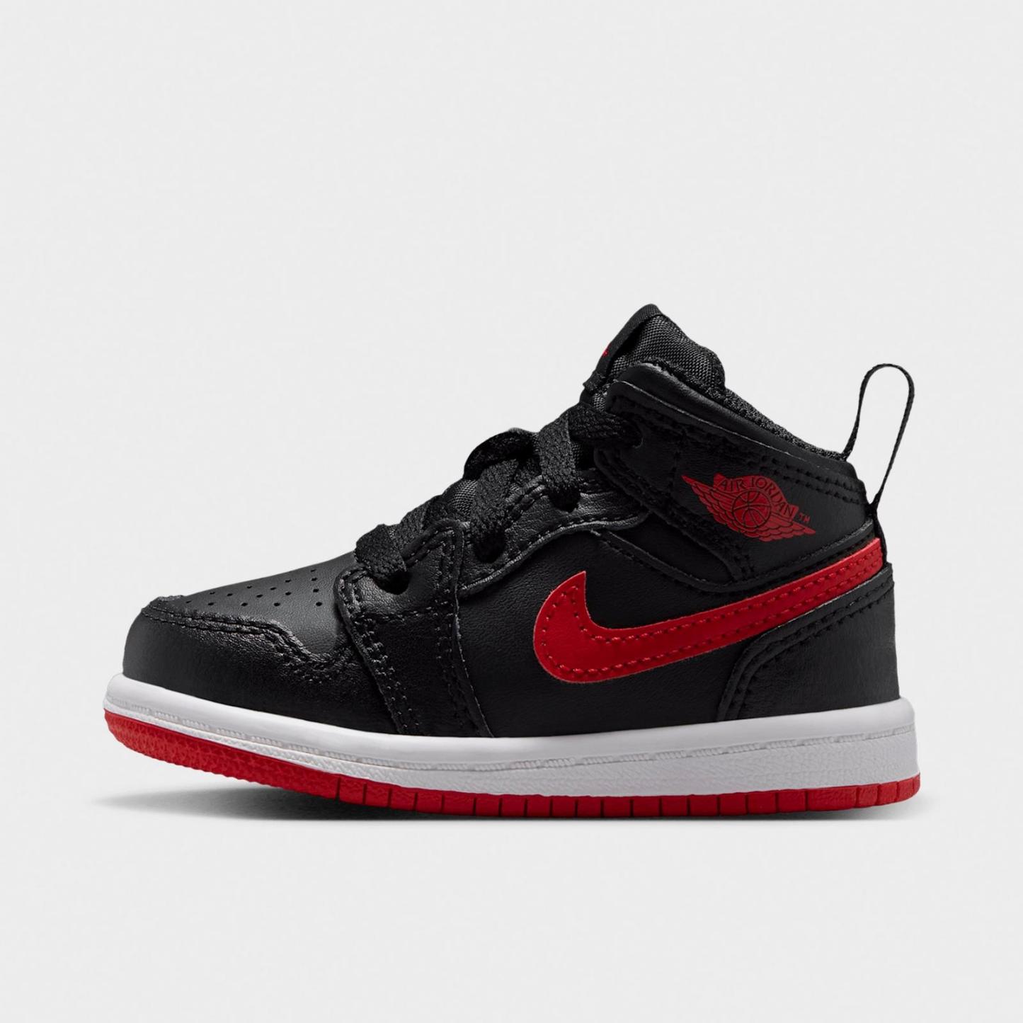 Kids' Toddler Air Jordan Retro 1 Mid Casual Shoes - Black/White/University Red - view 1