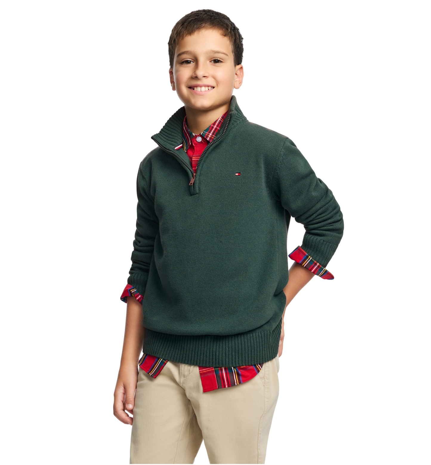 Tommy Hilfiger Boys' 8-20 Zipneck Cotton Quarter-Zip Sweater - June Bug