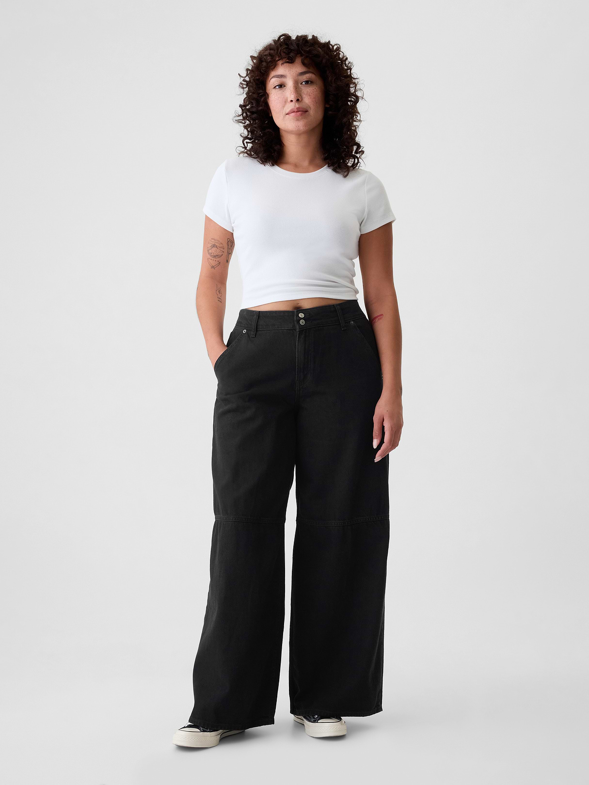 Mid Rise Denim Stripe Baggy Jeans - Black noir