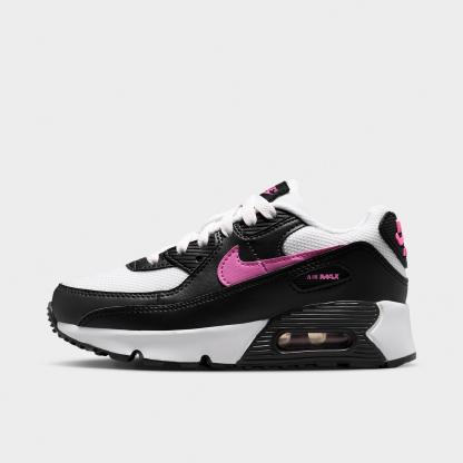 Girls' Little Kids' Nithtke Air Max 90 Casual Shoes - White/Black/Anthracite/Playful Pink - Left shoe facing left. Outside of the shoe.