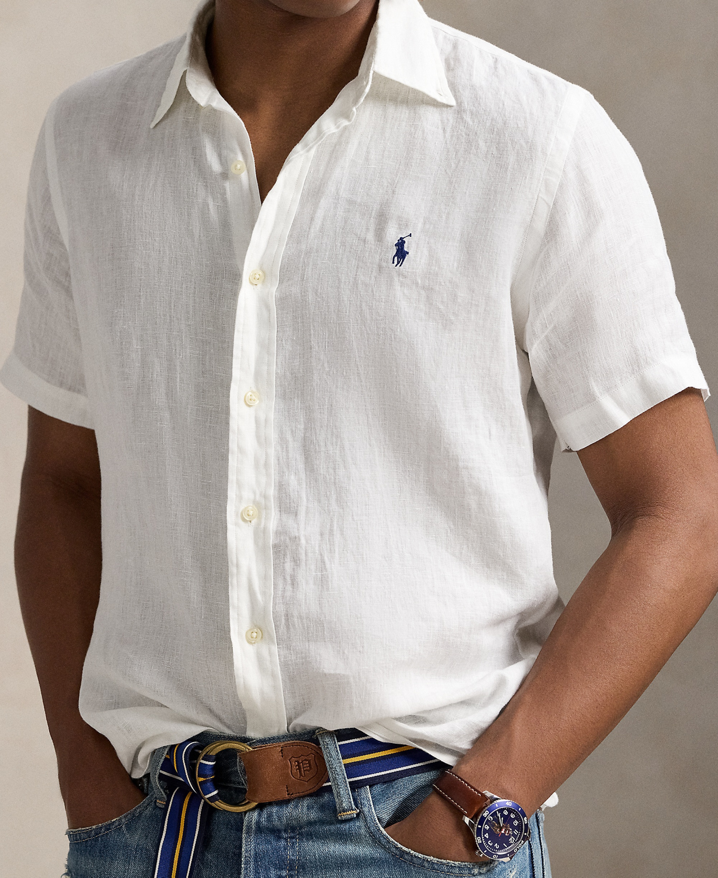 Polo Ralph Lauren Men's Short-Sleeve Linen Button-Up Shirt - Ceramic White