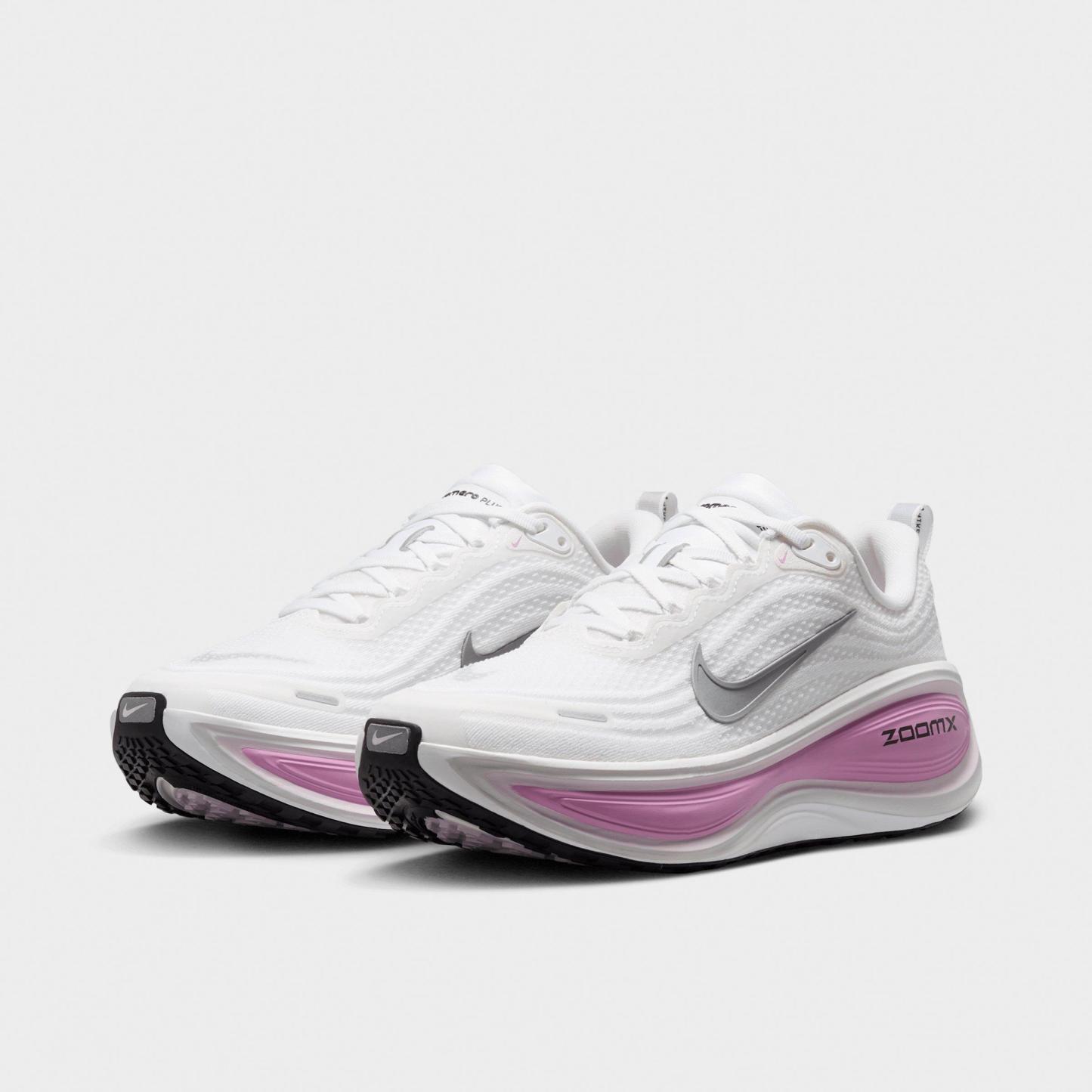 Women's Nithtke Vomero Plus Running Shoes - Part 2 - White/Bleached Lilac/Summit White/Metallic Silver - Both shoes facing left