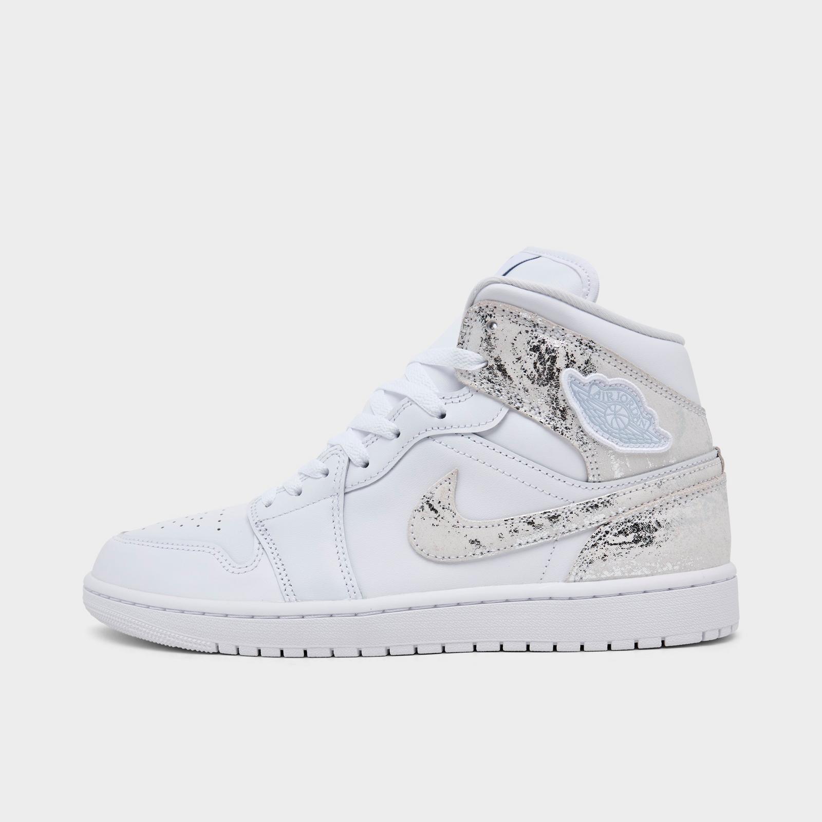 Men's Air Jordan Retro 1 Mid SE Casual Shoes - White/White/White/Field Silver - view 1