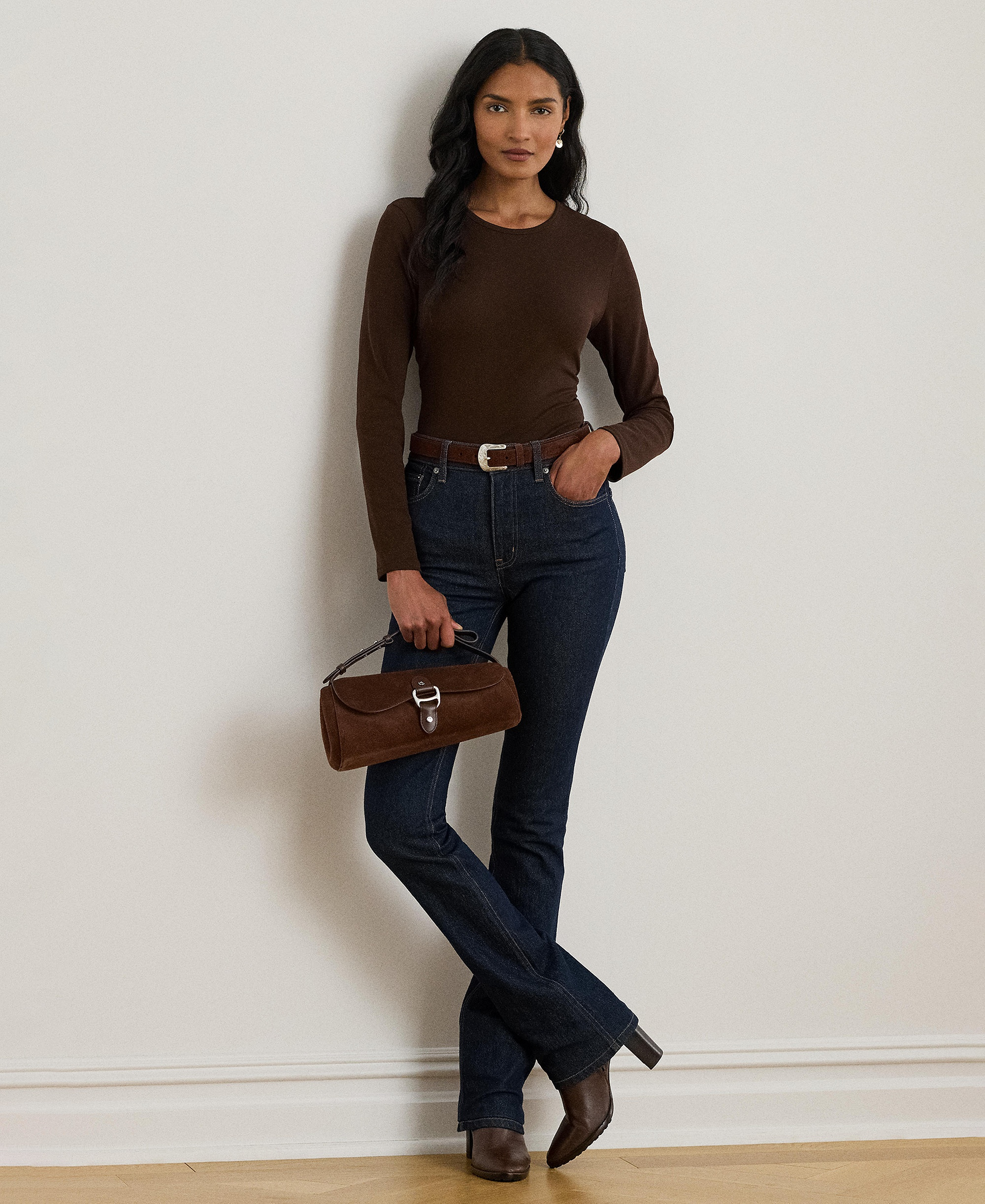 Lauren Ralph Lauren Cotton-Blend Long-Sleeve Top - Circuit Brown