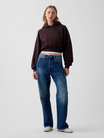 VintageSoft Crop Logo Hoodie - Brown