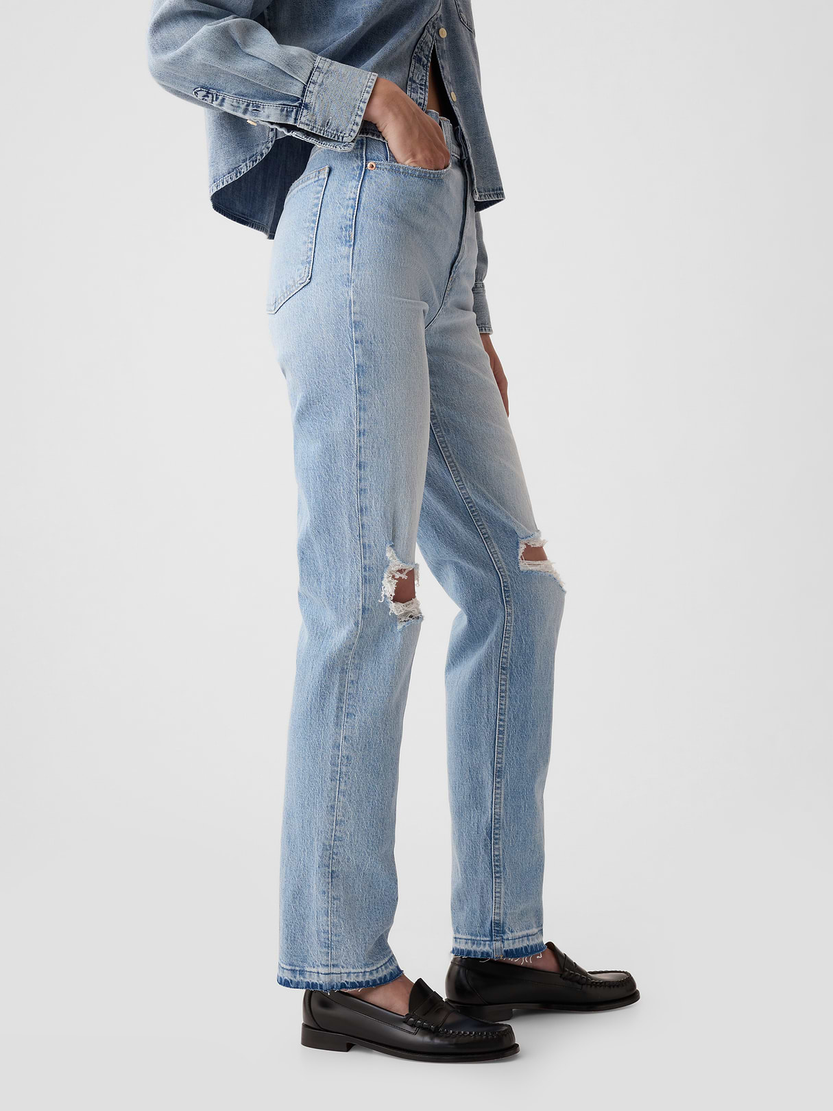 High Rise Cheeky Straight Jeans - Medium vintage destroy