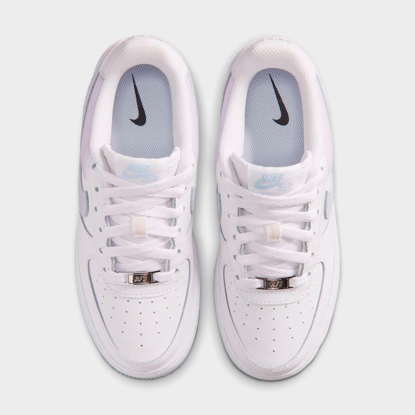 Big Kids' Nithtke Air Force 1 Low Casual Shoes - White/Blue Tint/Metallic Silver - Top view