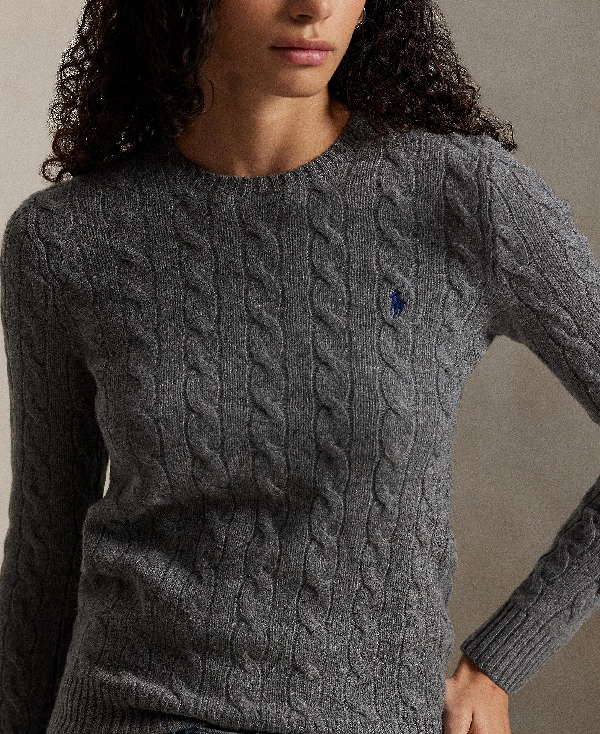 Polo Ralph Lauren Women's Cable Wool-Cashmere Crew Neck Sweater - Flannel Grey Heather
