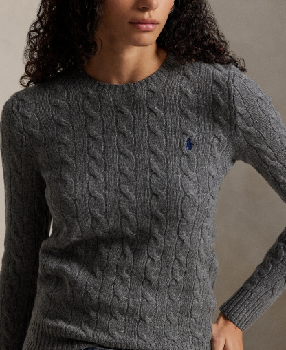 Polo Ralph Lauren Women's Cable Wool-Cashmere Crew Neck Sweater - Flannel Grey Heather