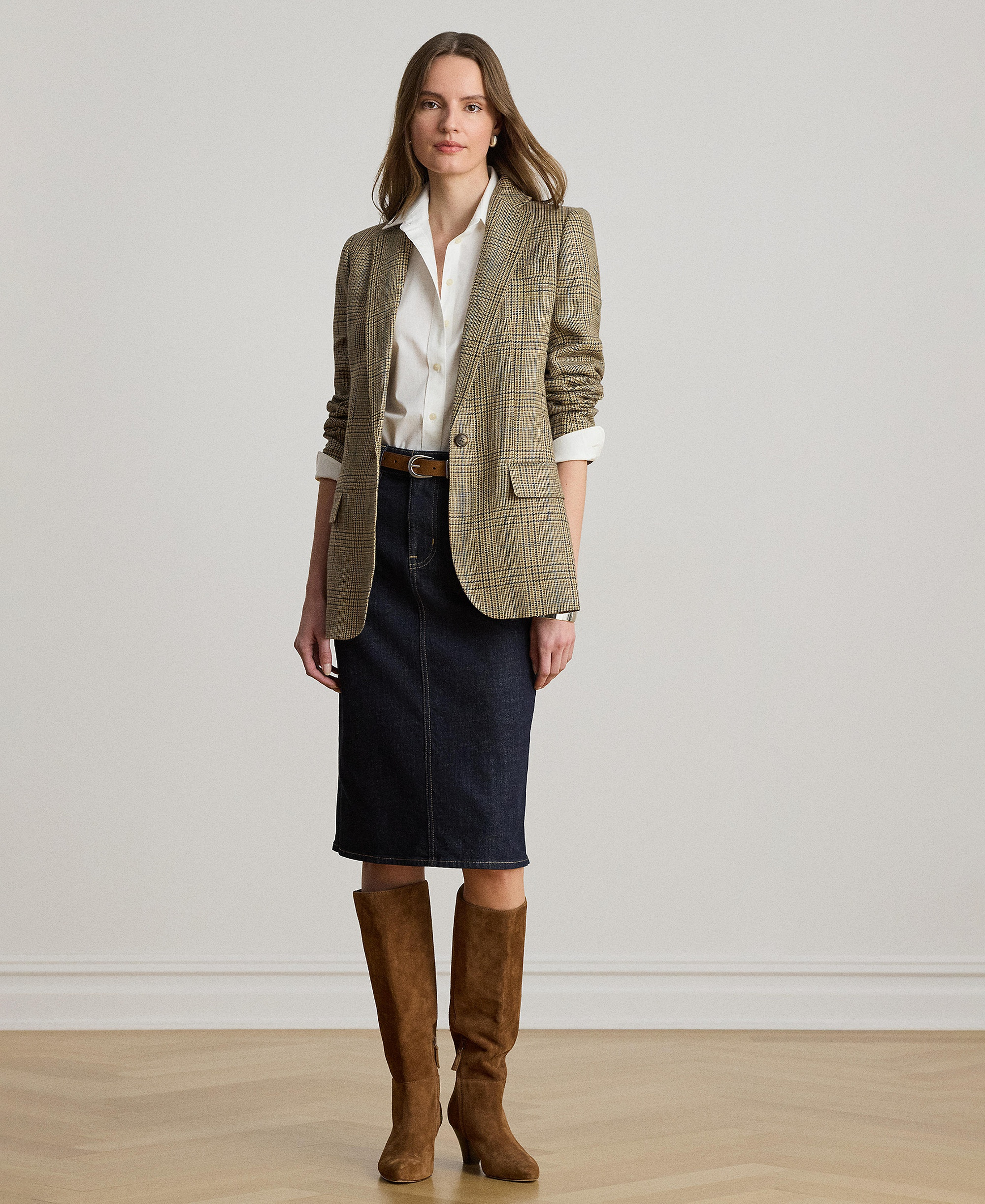 Lauren Ralph Lauren Women's Glen Plaid Padded Blazer - Tan/black Multi