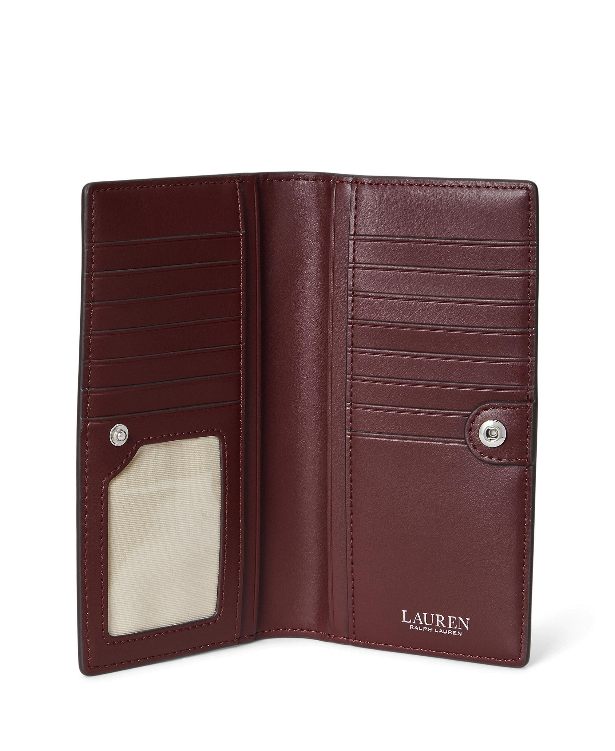 Lauren Ralph Lauren Crosshatch Leather Slim Snap Closure Wallet - Dark Garnet