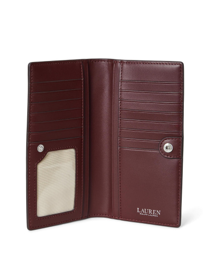 Lauren Ralph Lauren Crosshatch Leather Slim Snap Closure Wallet - Dark Garnet