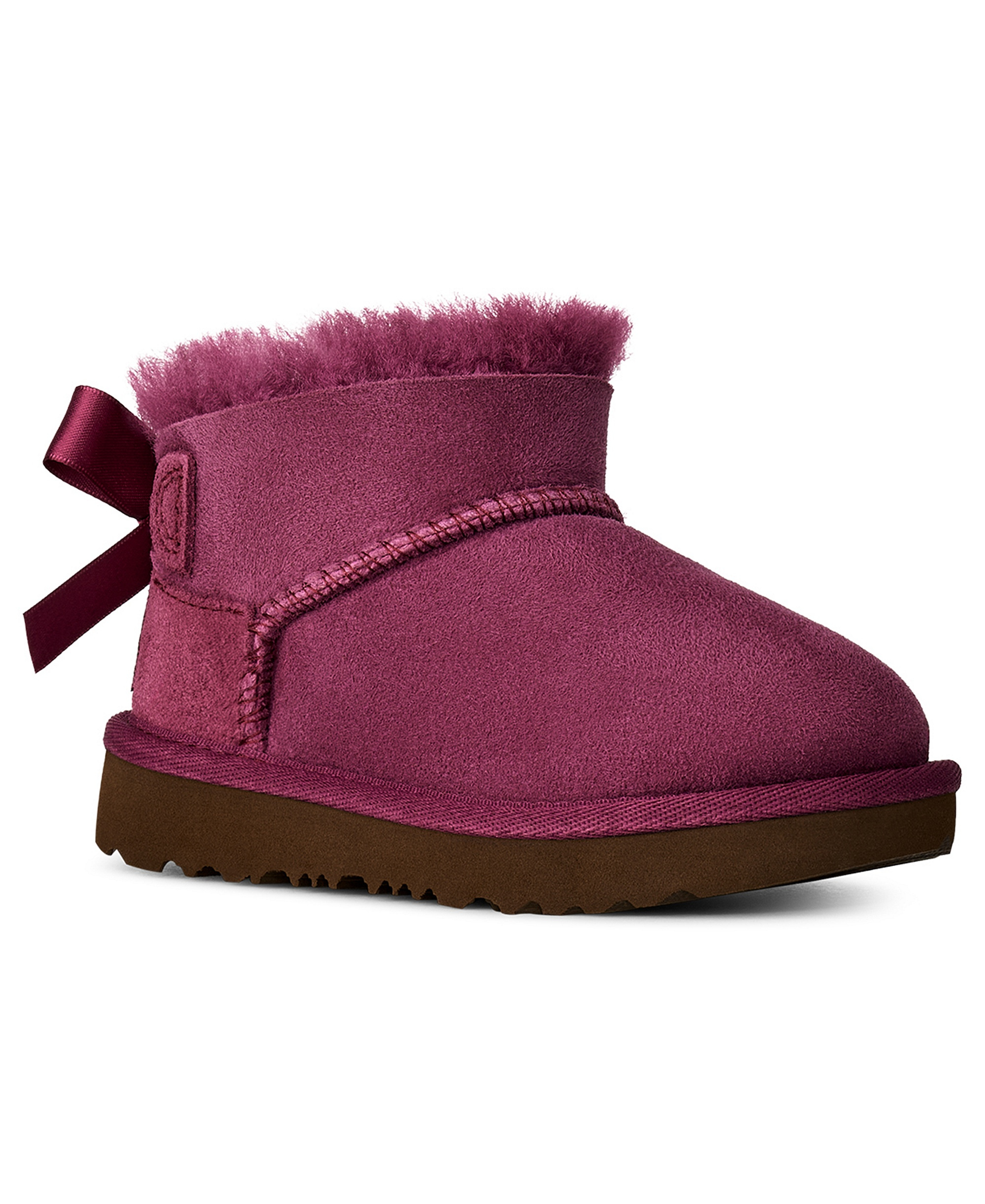 UGG® Toddler Kids Ultra Mini Bailey Bow Zipper Booties - Dark Winterberry