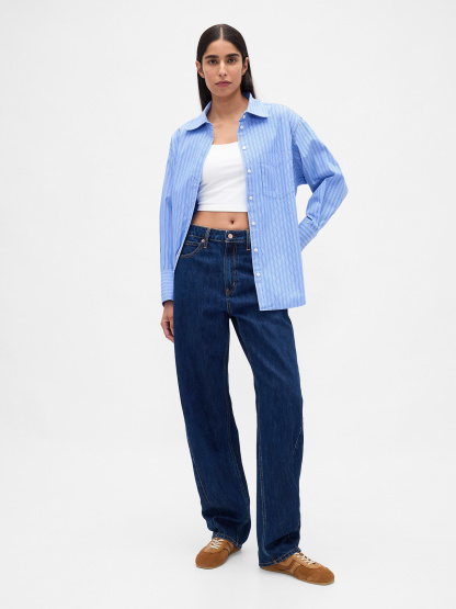 Organic Cotton Poplin Stripe Big Shirt - Blue & white stripe