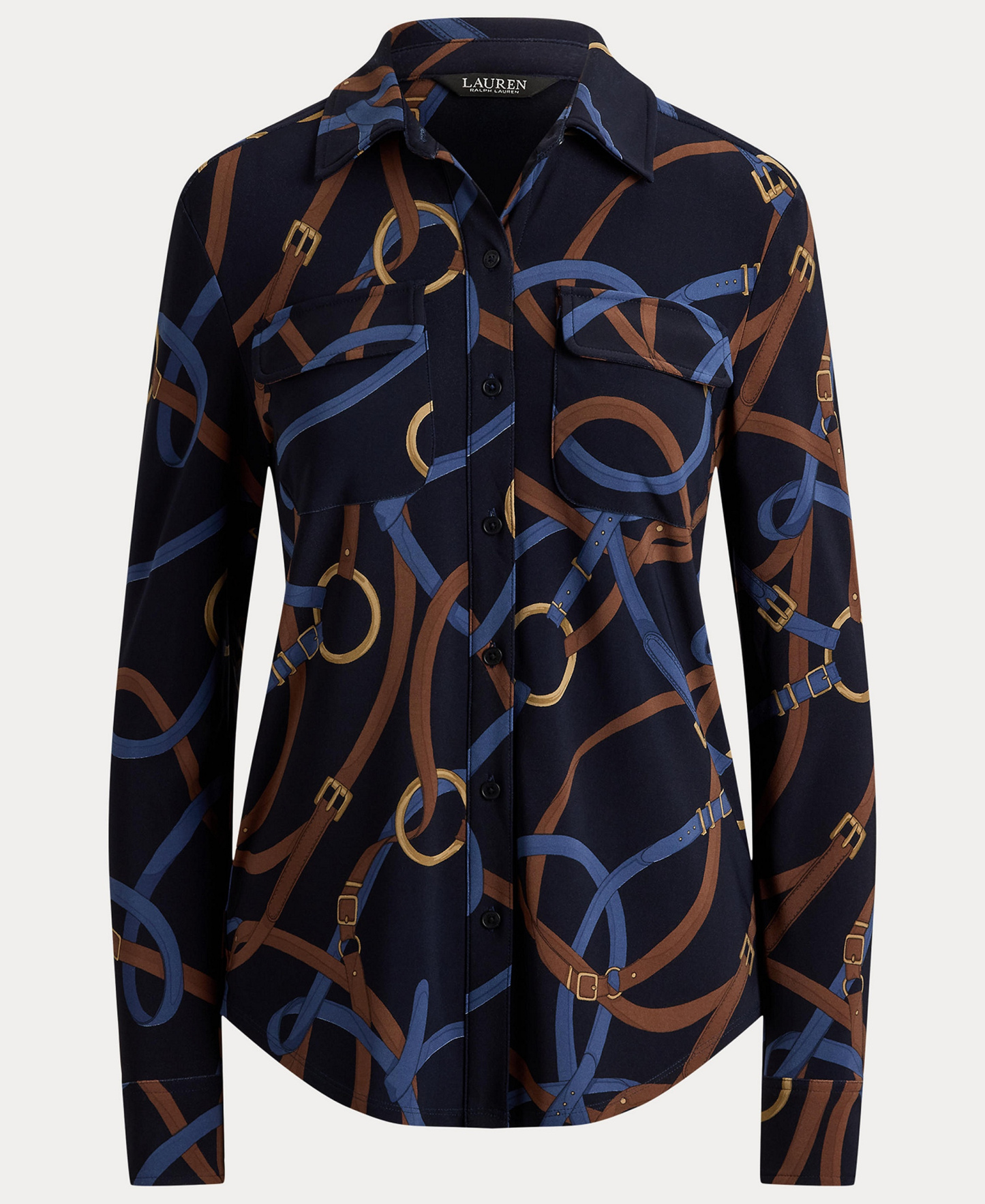 Lauren Ralph Lauren Women's Belting-Print Stretch Jersey Shirt - Navy Multi