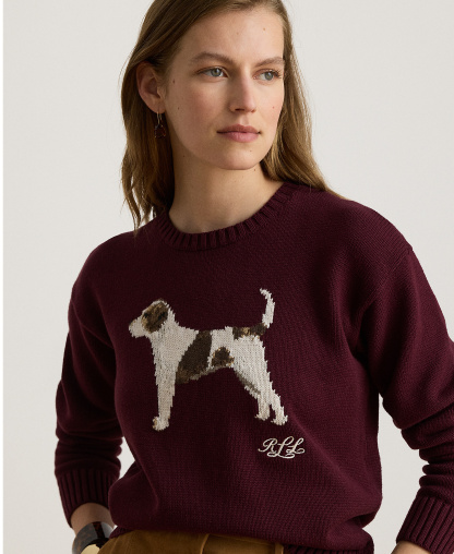 Lauren Ralph Lauren Women's Cotton Dog Sweater - Dark Garnet Multi