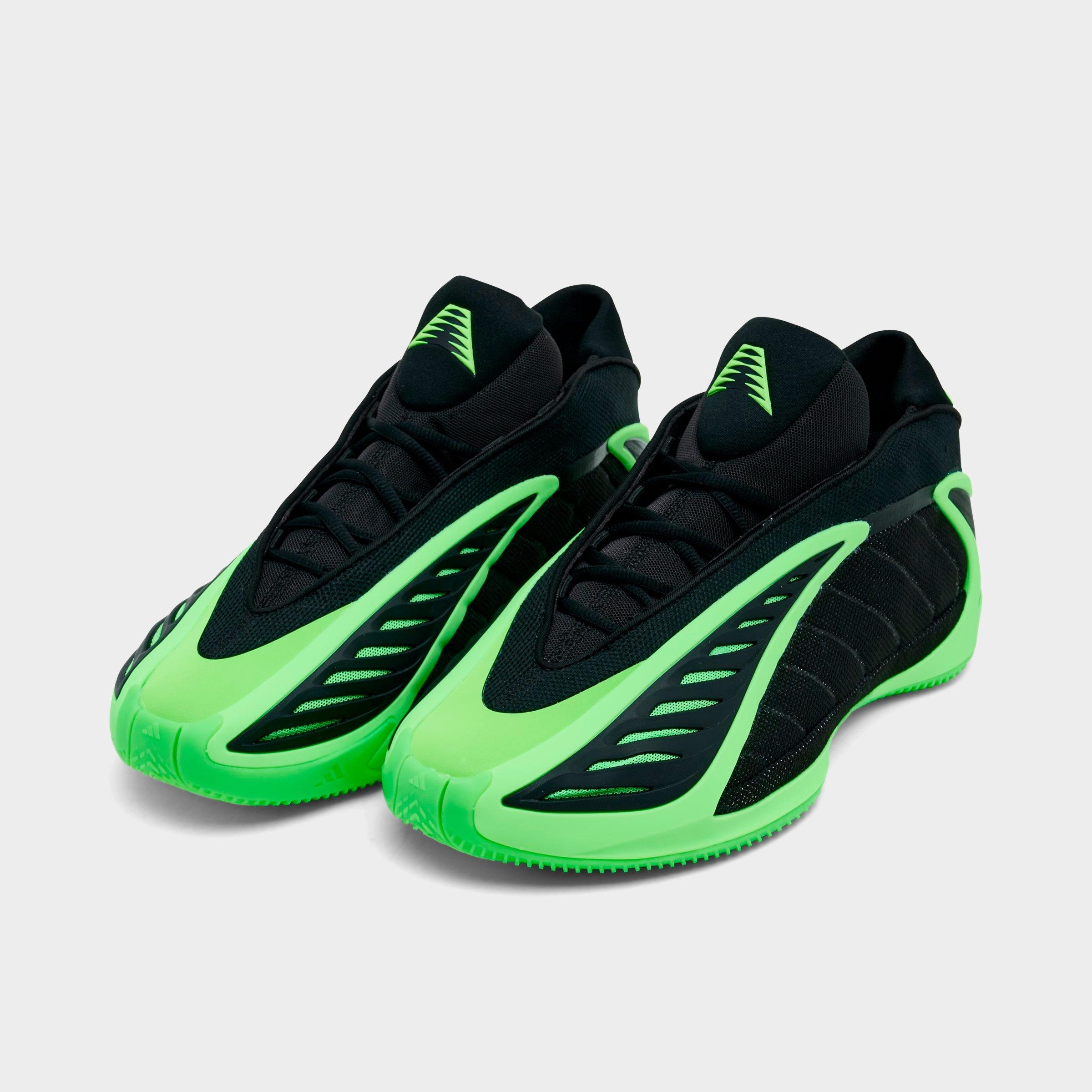 Men's adidas Anthony Edwards 2 Basketball Shoes - Core Black/Lime Burst/Core Black - Both shoes facing left