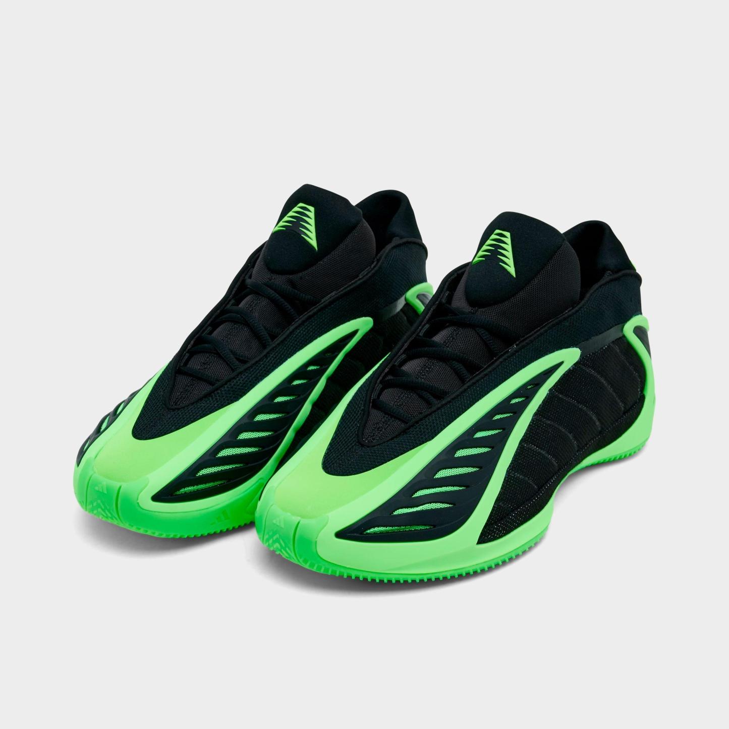 Men's adidas Anthony Edwards 2 Basketball Shoes - Core Black/Lime Burst/Core Black - Both shoes facing left