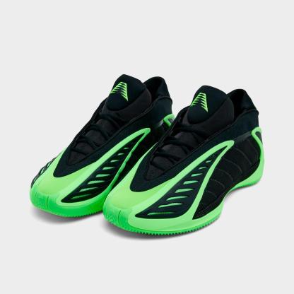 Men's adidas Anthony Edwards 2 Basketball Shoes - Core Black/Lime Burst/Core Black - Both shoes facing left