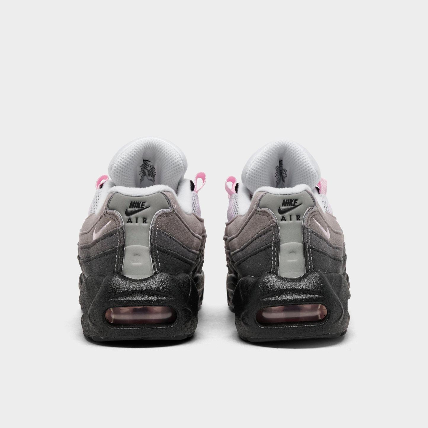 Little Kids' Nithtke Air Max 95 Premium Casual Shoes - Black/Pink Foam/White/Medium Grey - Back view