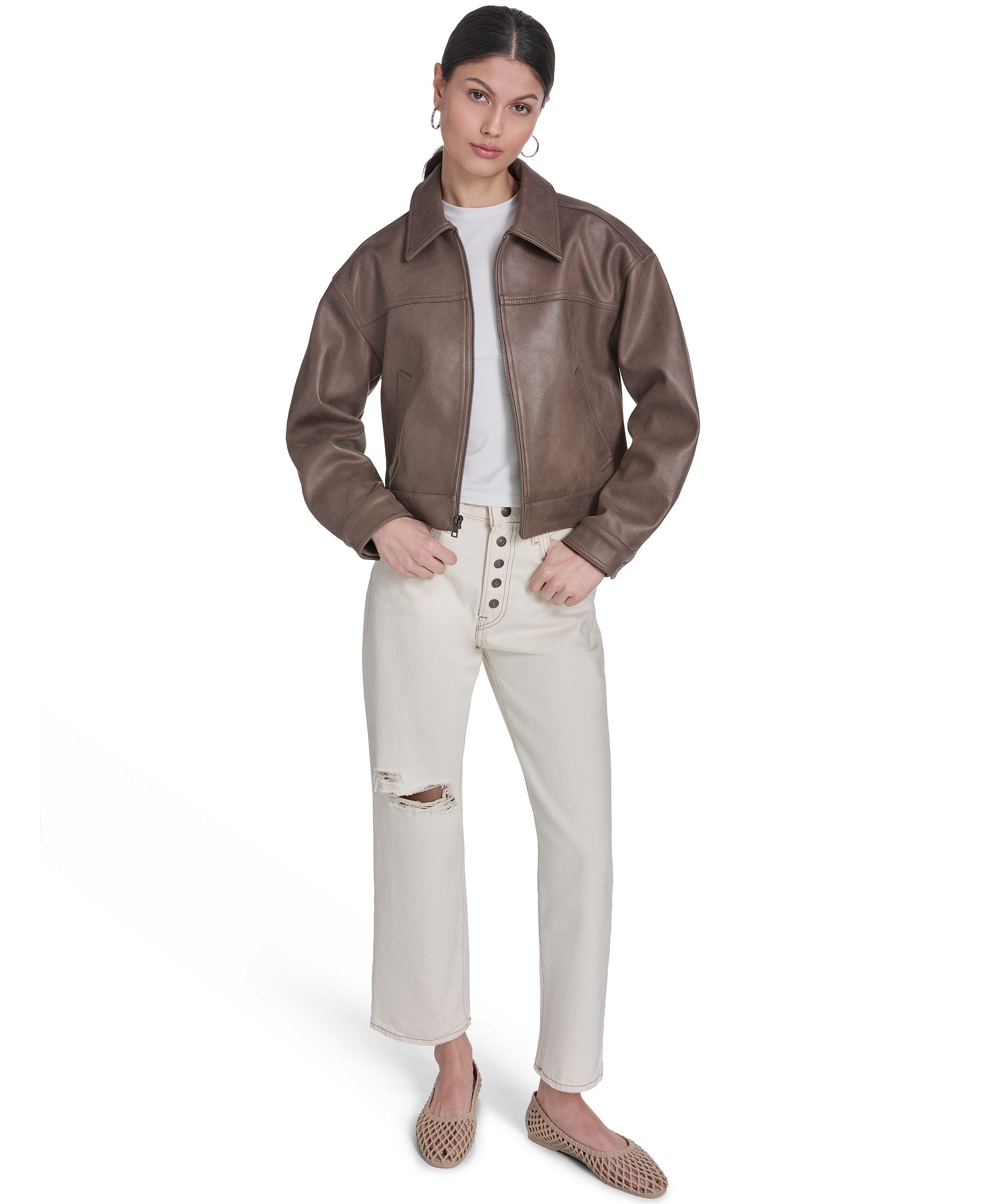 Levi's Women's Faux Suede Relaxed-Fit Zip-Front Jacket - Pine Bark