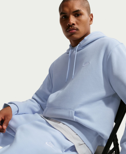 Nike Men's Club Pullover Fleece Hoodie Logo - Hydrogen Blue/White