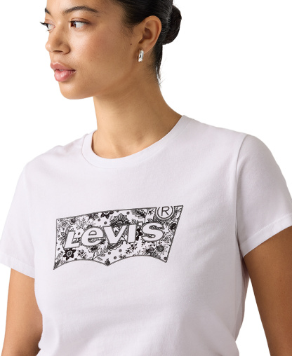 Levi's Women's Perfect Graphic Logo Cotton T-Shirt - Floral Bandana Bw Bright White