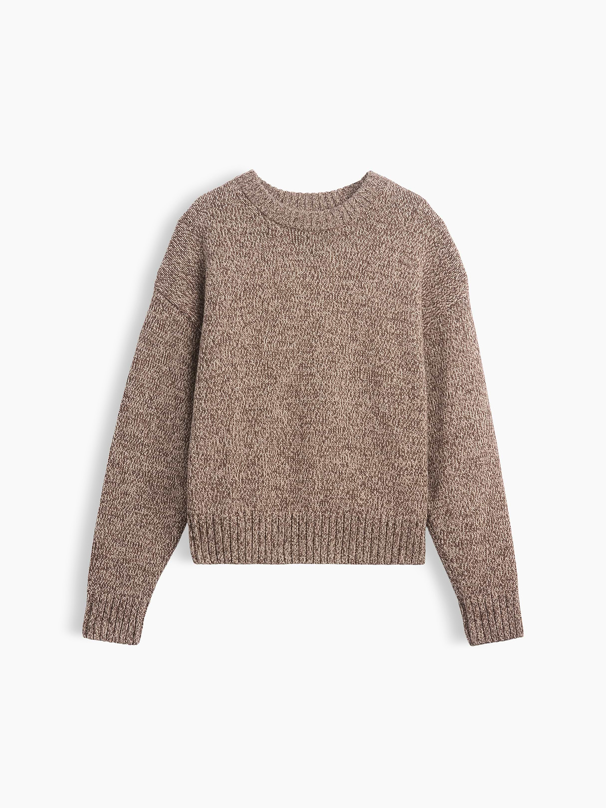 100% Cotton Oversized Crop Sweater - Neutral brown marl
