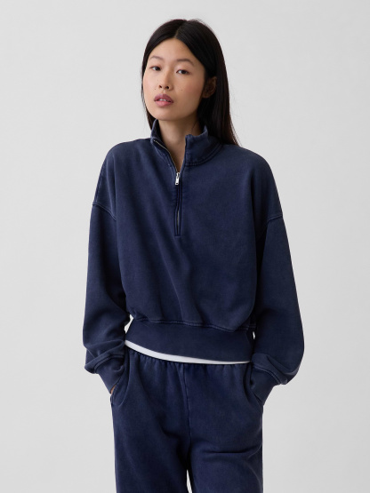 VintageSoft Oversized Half-Zip Wedge Pullover - Tapestry navy blue wash