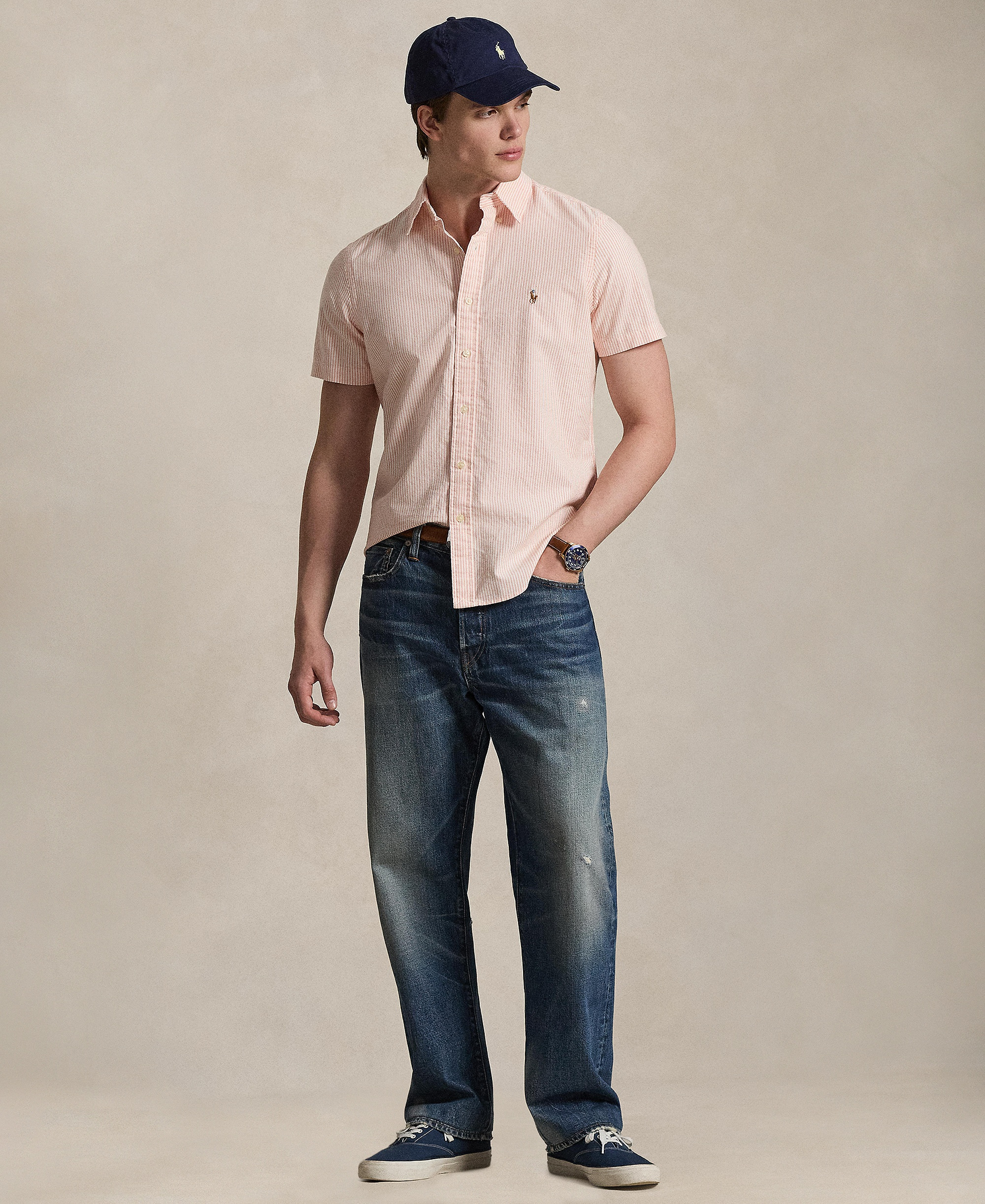 Polo Ralph Lauren Men's Classic-Fit Short-Sleeve Oxford Shirt - Kona Orange/White