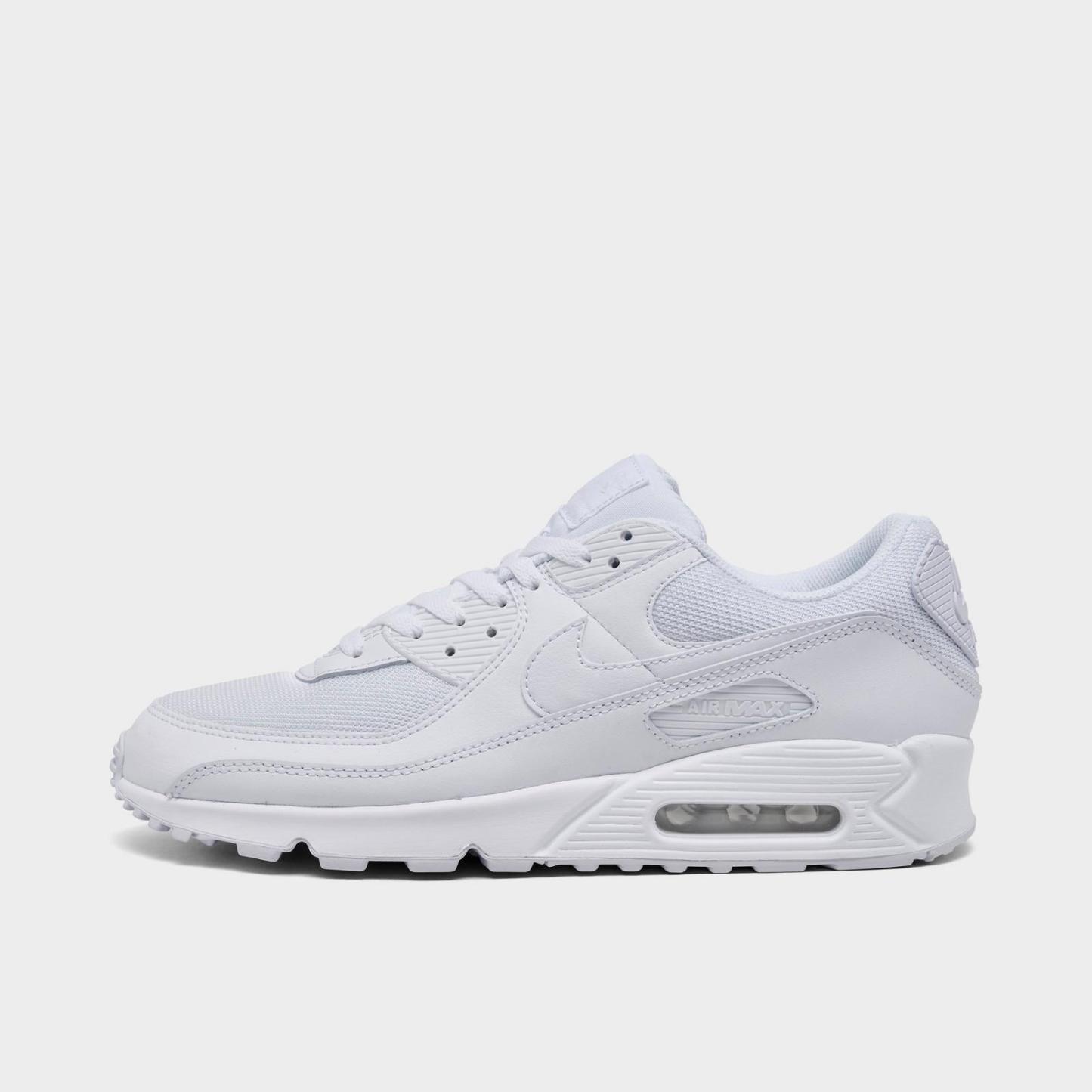 Men's Nike Air Max 90 Casual Shoes - White/White/Wolf Grey/White
