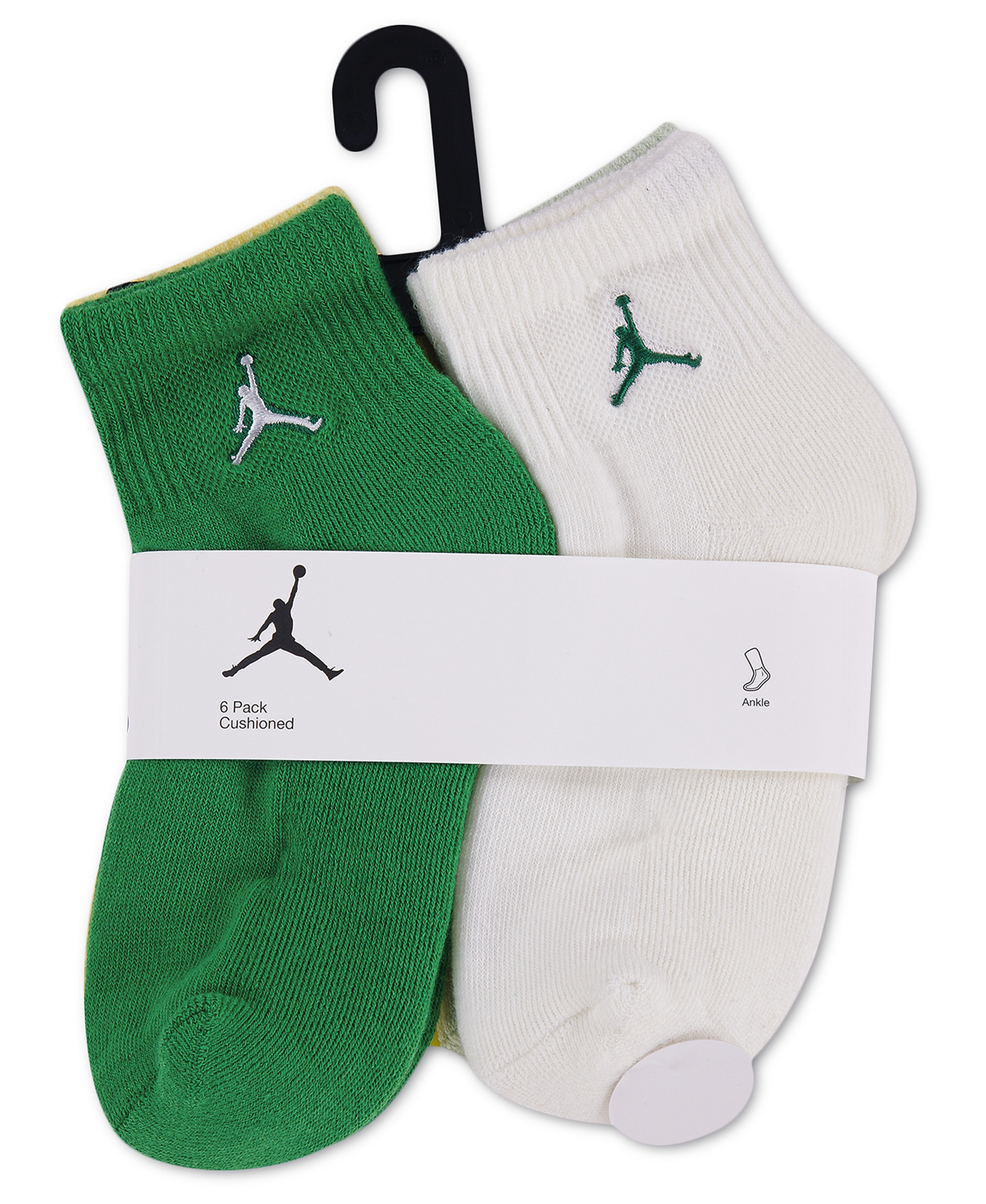 Jordan Boys' 7-11 Ankle Socks, 6-Pack - Lucky Green/White/Black/yellow
