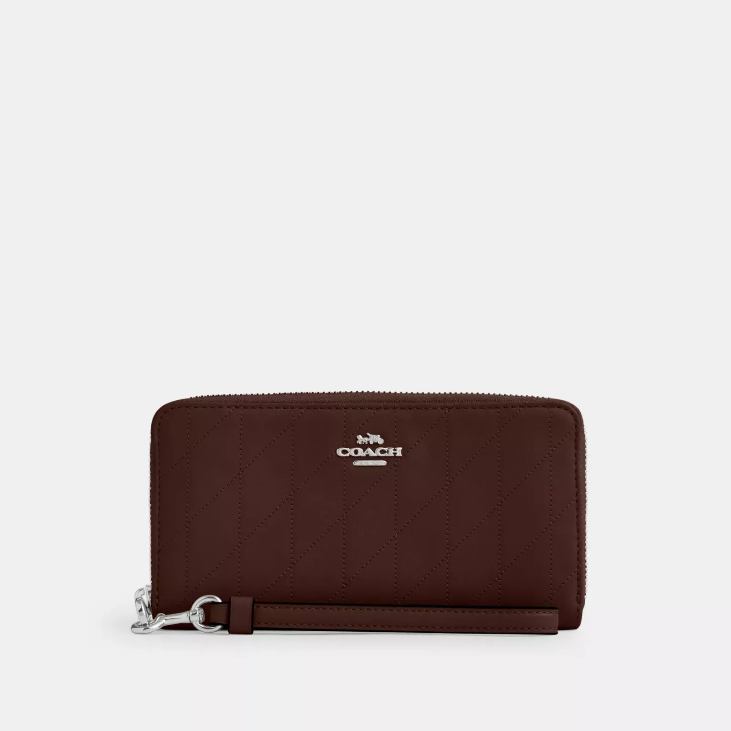 Long Zip Around Wallet With Quilting - Silver/Maple