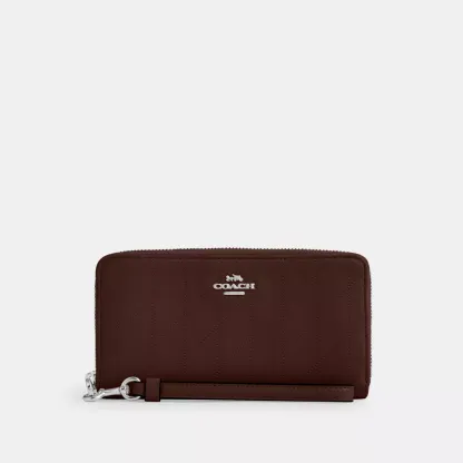 Long Zip Around Wallet With Quilting - Silver/Maple
