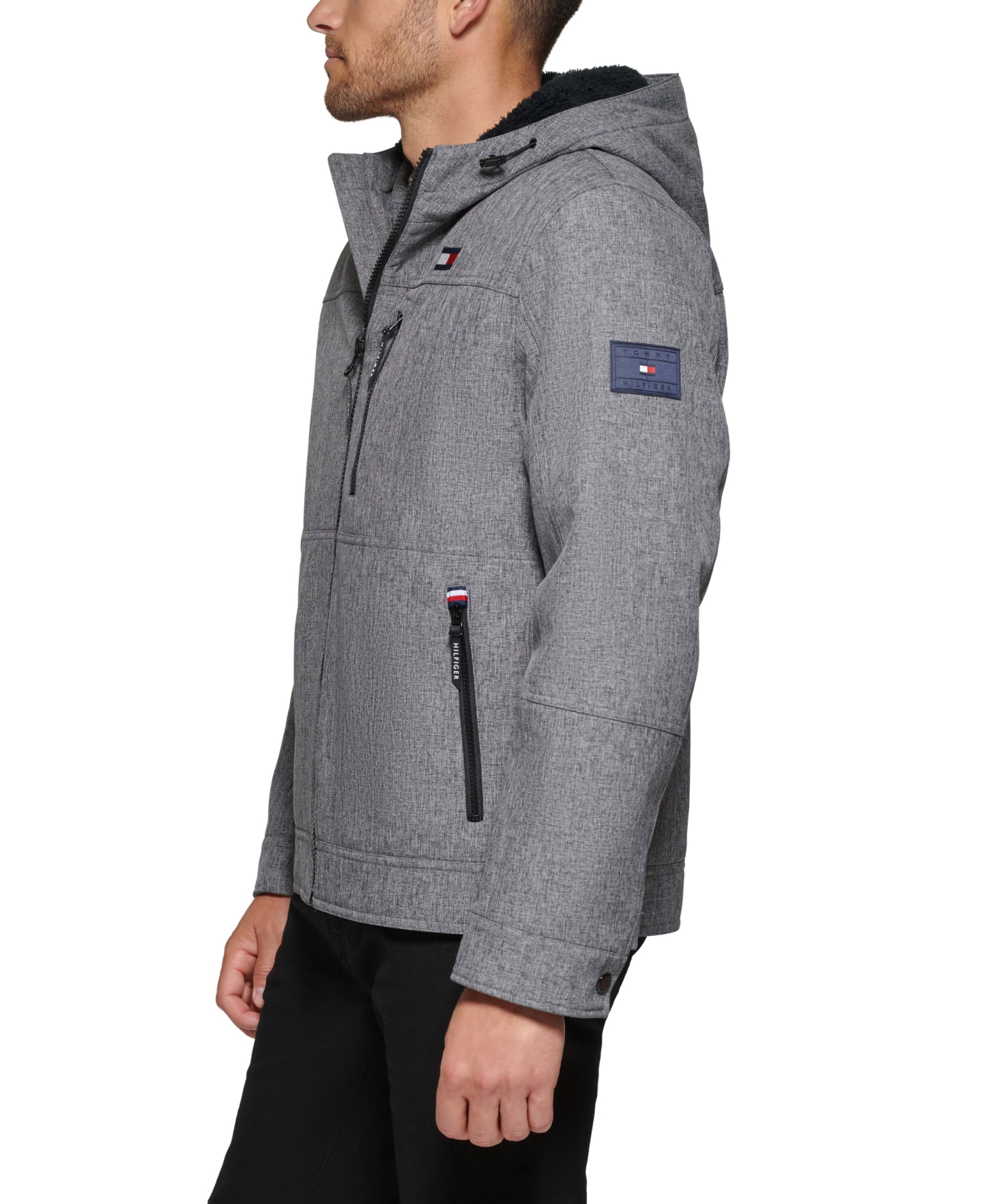 Tommy Hilfiger Men's Sherpa-Lined Softshell Hooded Jacket - Heathery Gray