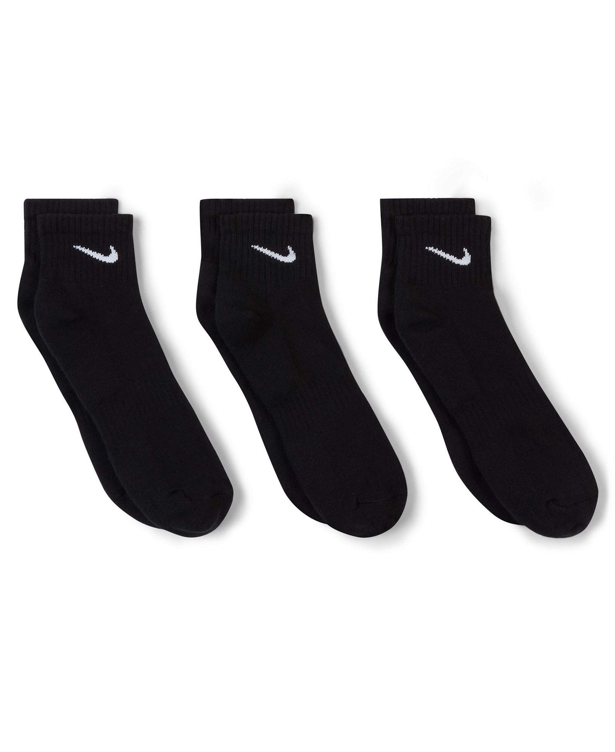 Nike Unisex Quarter Ankle Socks, 3-Pack - Black/white