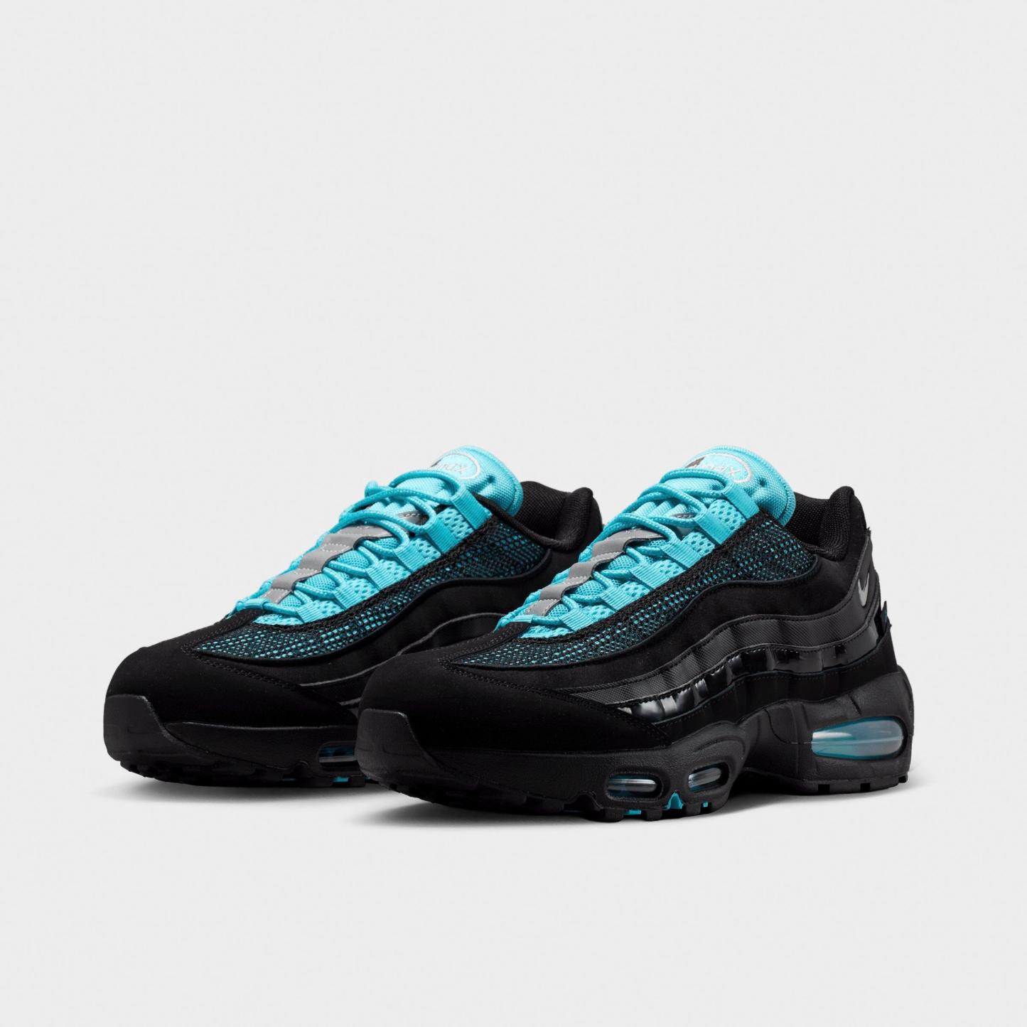 Men's Nithtke Air Max 95 Big Bubble Scorpion Casual Shoes - Part 1 - Black/Gamma Blue/Metallic Silver/Chrome - Both shoes facing left