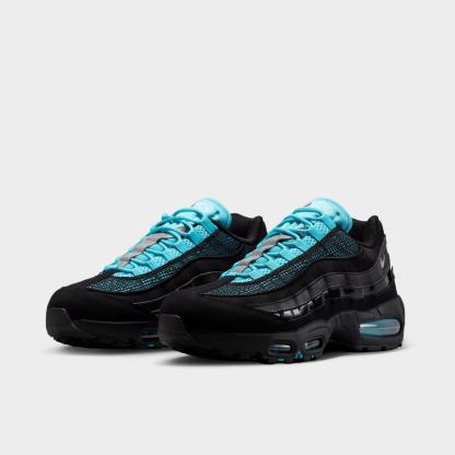 Men's Nithtke Air Max 95 Big Bubble Scorpion Casual Shoes - Part 1 - Black/Gamma Blue/Metallic Silver/Chrome - Both shoes facing left