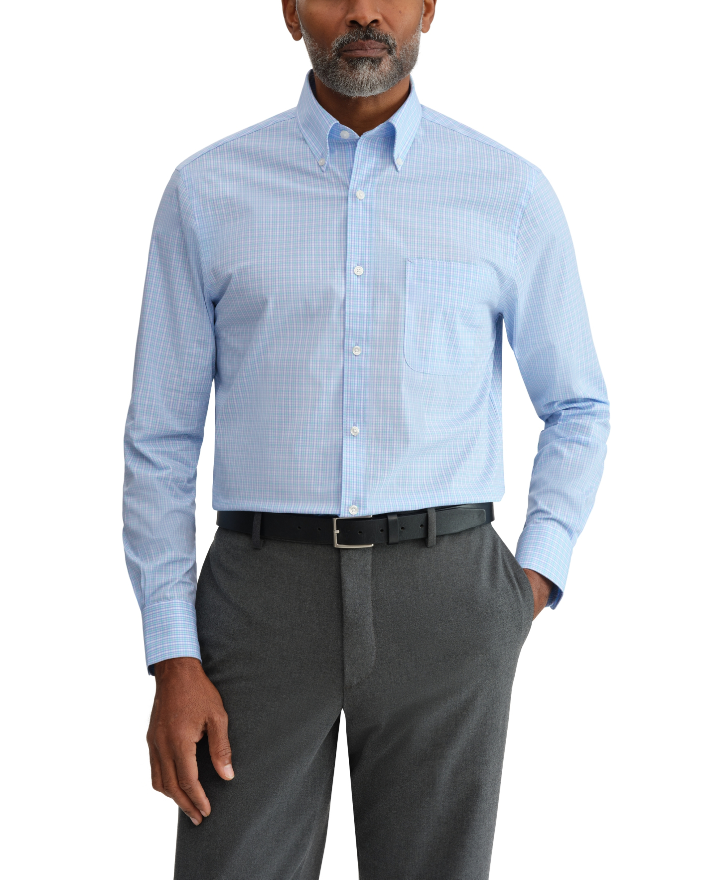 Tommy Hilfiger Men's Regular Fit Wrinkle Resistant Stretch Dress Shirt - Mist Multi