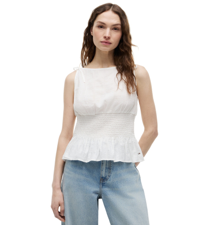 Tommy Hilfiger Women's Smocked Shoulder-Tie Top - Ecru