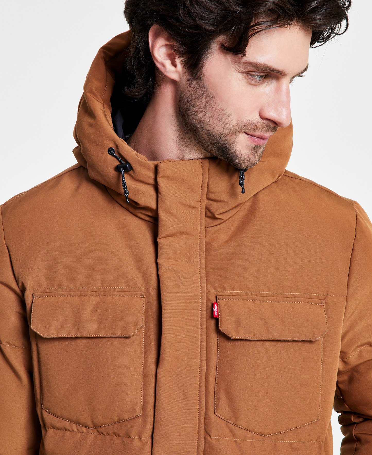Levi's Men's Quilted Hooded Puffer Jacket - Brown