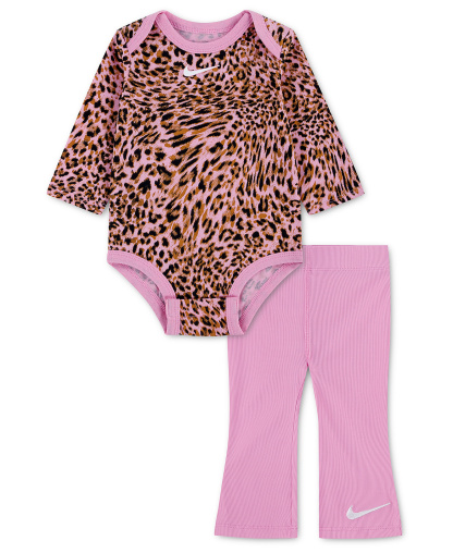 Nike Baby Girls' Long-Sleeve Bodysuit and Flared Leggings, 2-Piece Set - Pink Rise