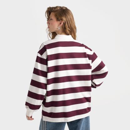 Women's adidas Originals Rugby Stripe Long-Sleeve Oversized Shirt - Maroon/Off White