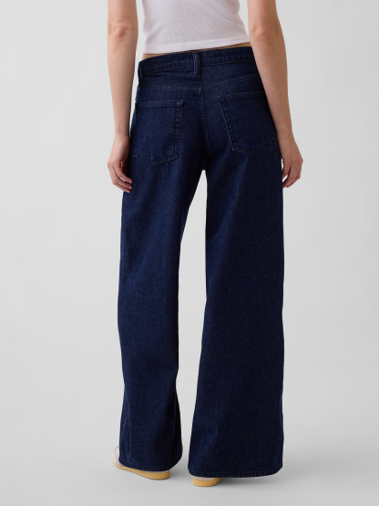 Mid Rise Denim Stripe Baggy Jeans - Rinsed indigo