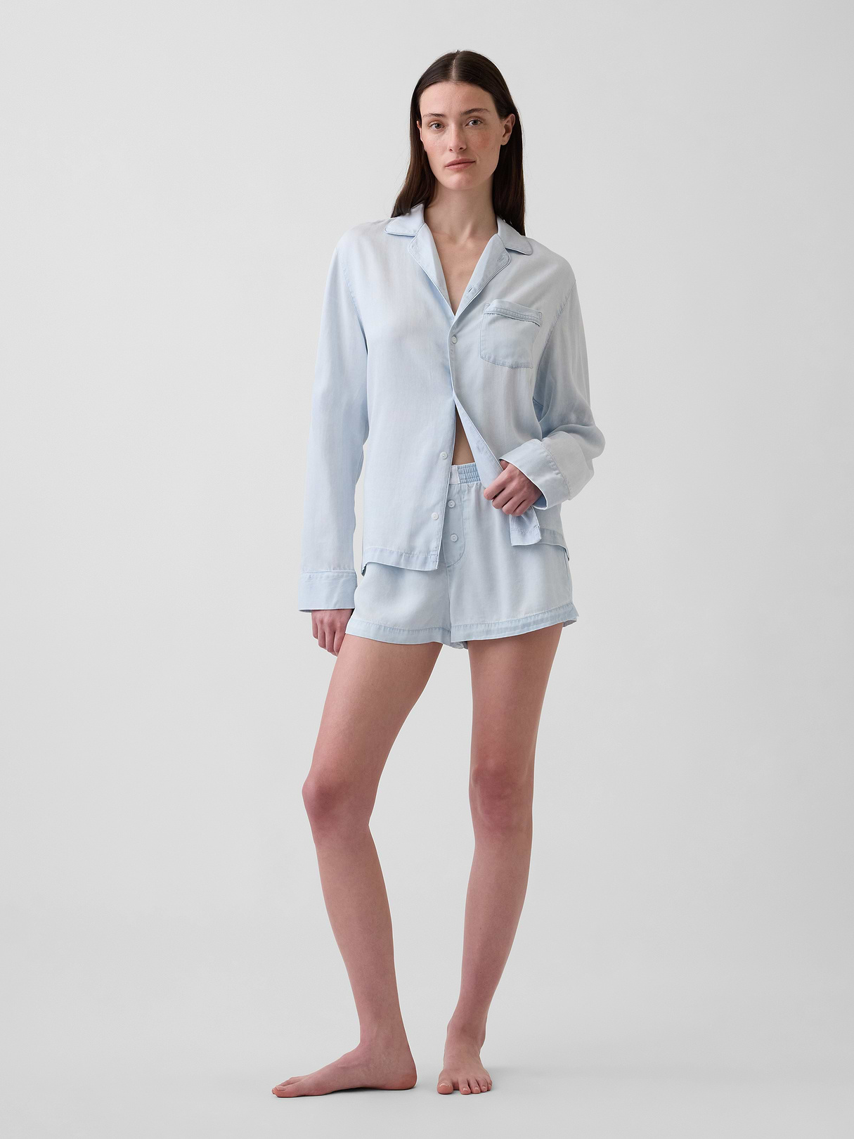Poplin PJ Boxer Shorts - Light blue indigo