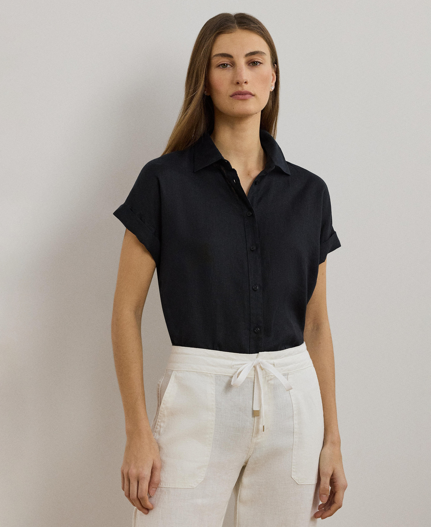 Lauren Ralph Lauren Dolman-Sleeve 100% Linen Shirt - Polo Black